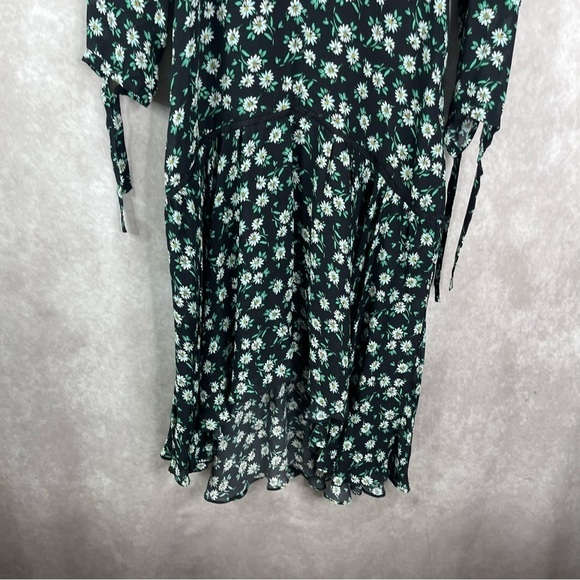 Intermix Floral Long Sleeve Silk Tiered Dress In Black Green Women's Size 2 - Picture 7 of 13